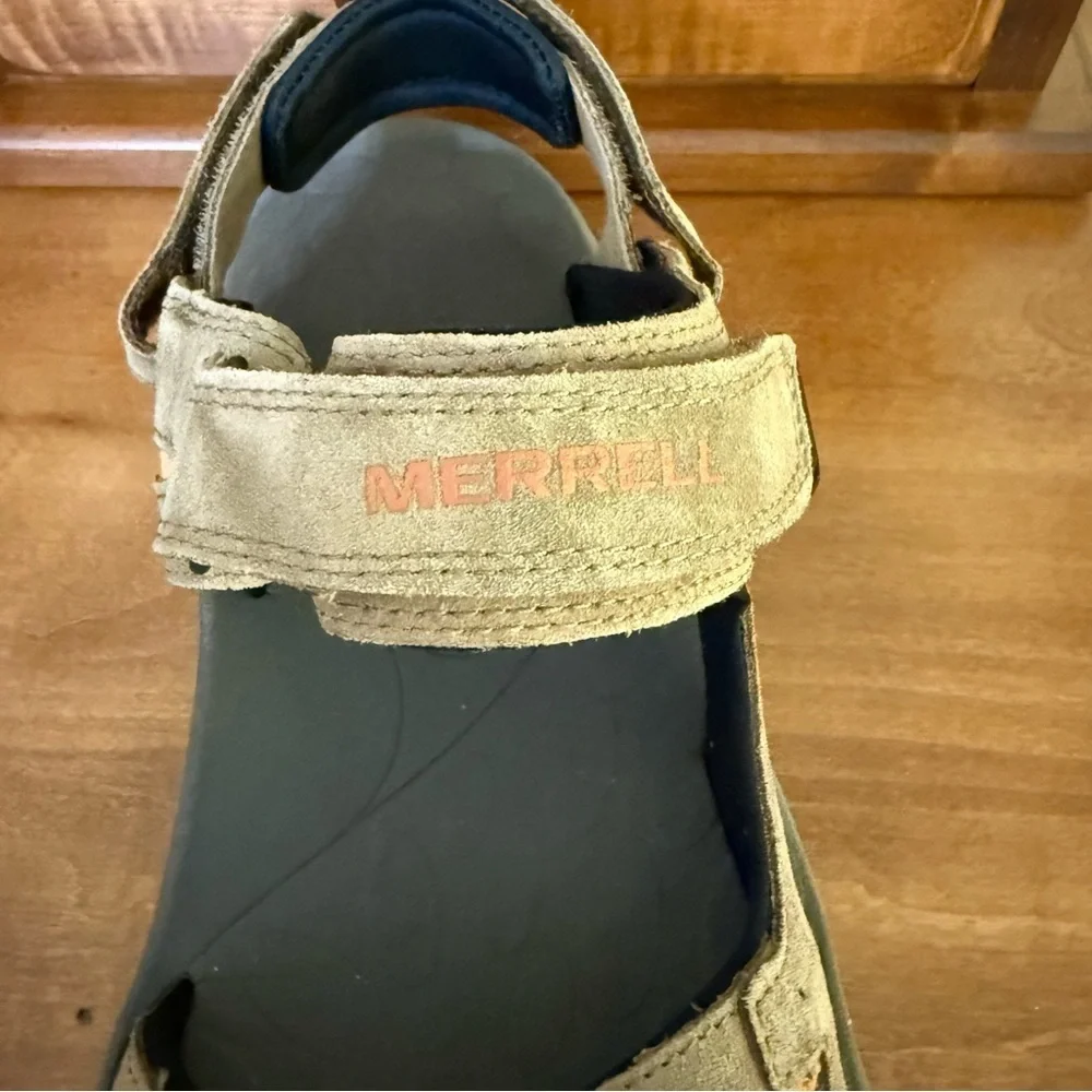 Merrell mens 13 Moab Drift dark earth Sandals brown strap beach leather